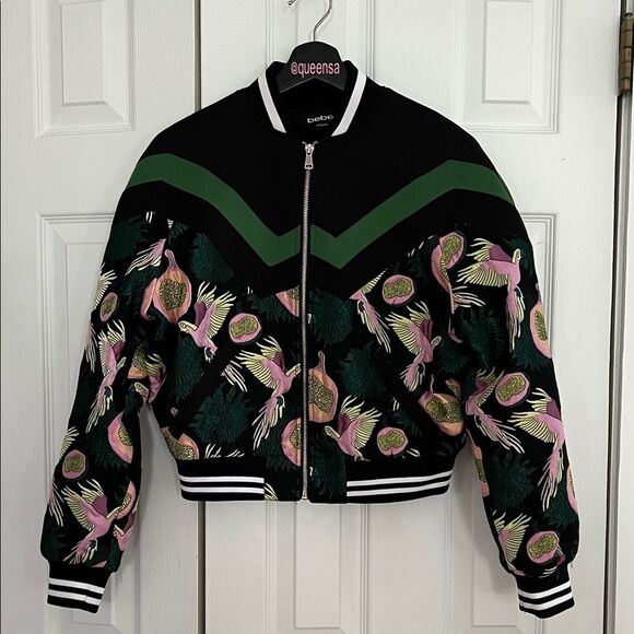 Bebe Black and Green Patterned Bomber Jacket - Picture 5 of 16